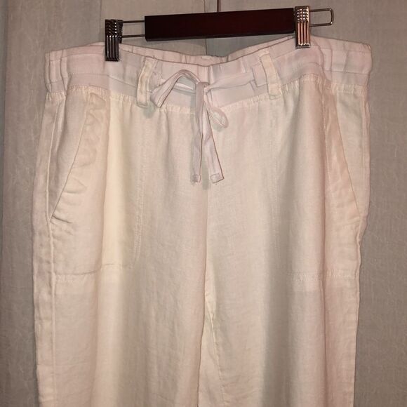 Tommy Hilfiger 10 White Linen Light Wide Leg Four Pocket Drawstring Pants - Picture 3 of 16